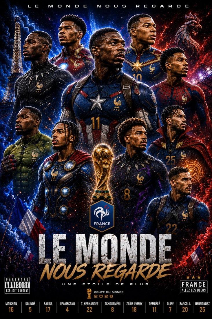Affiche de l'hymne Le Monde nous regarde — équipe de France